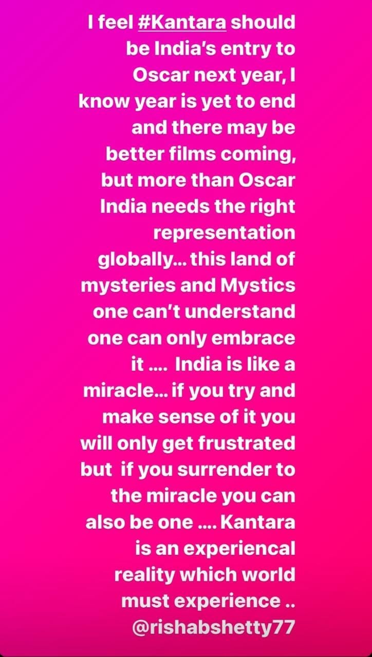 Kangana Ranaut wrote about Kantara on her Instagram Stories. Kangana Ranaut wrote about Kantara on her Instagram Stories.