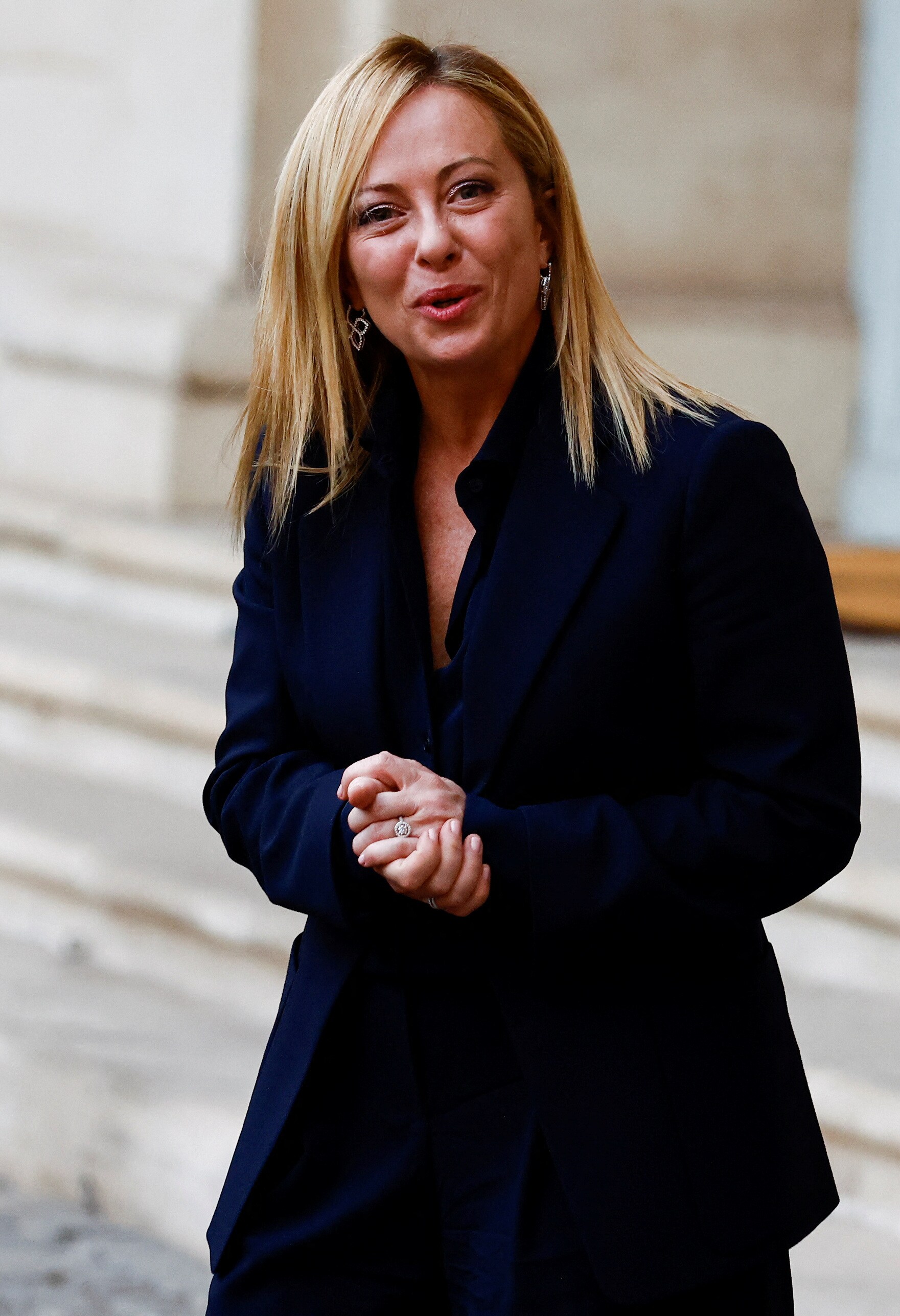 Italy's newly appointed Prime Minister Giorgia Meloni leaves after a meeting with Italian President Sergio Mattarella at the Quirinale Palace in Rome, Italy October 21, 2022. (REUTERS/Yara Nardi)
