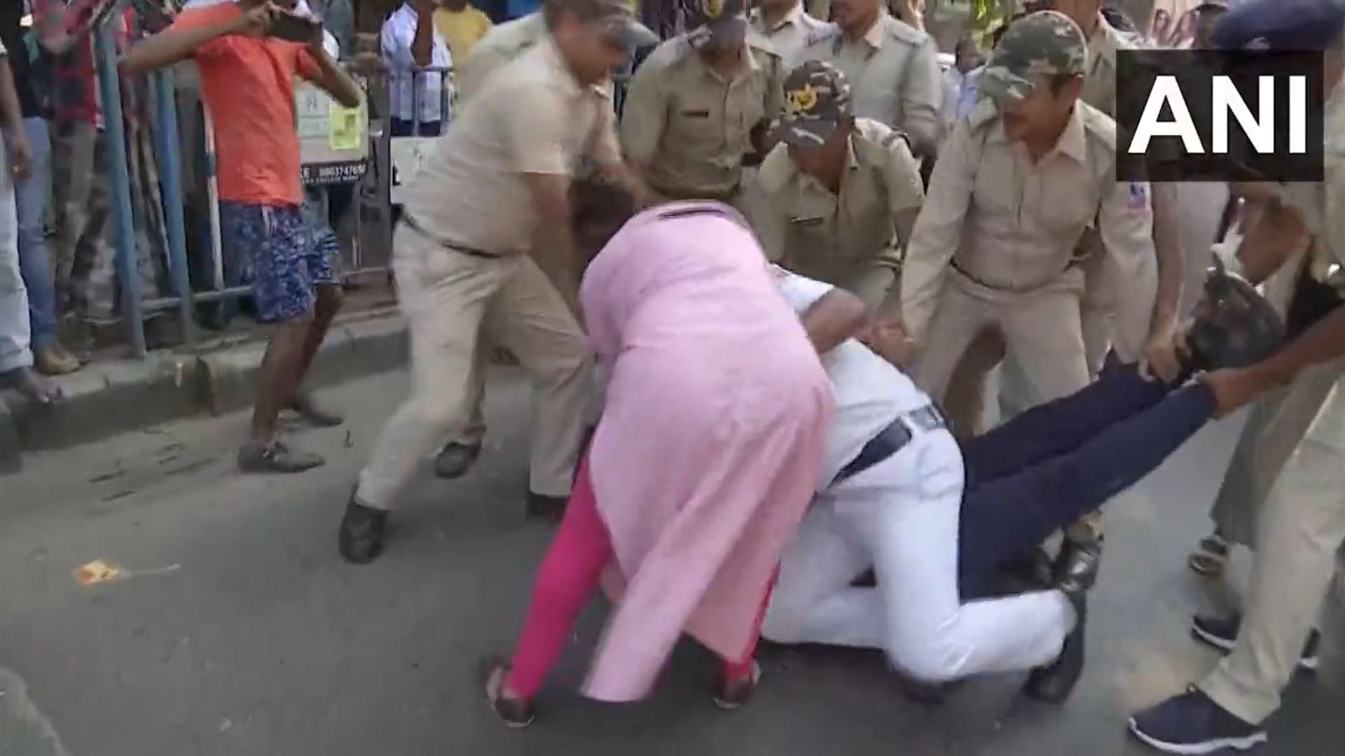Aspiring schoolteachers who protested over the alleged jobs scam in Kolkata, clashed with police on Thursday. (Screengrab/ANI video) Aspiring schoolteachers who protested over the alleged jobs scam in Kolkata, clashed with police on Thursday. (Screengrab/ANI video)