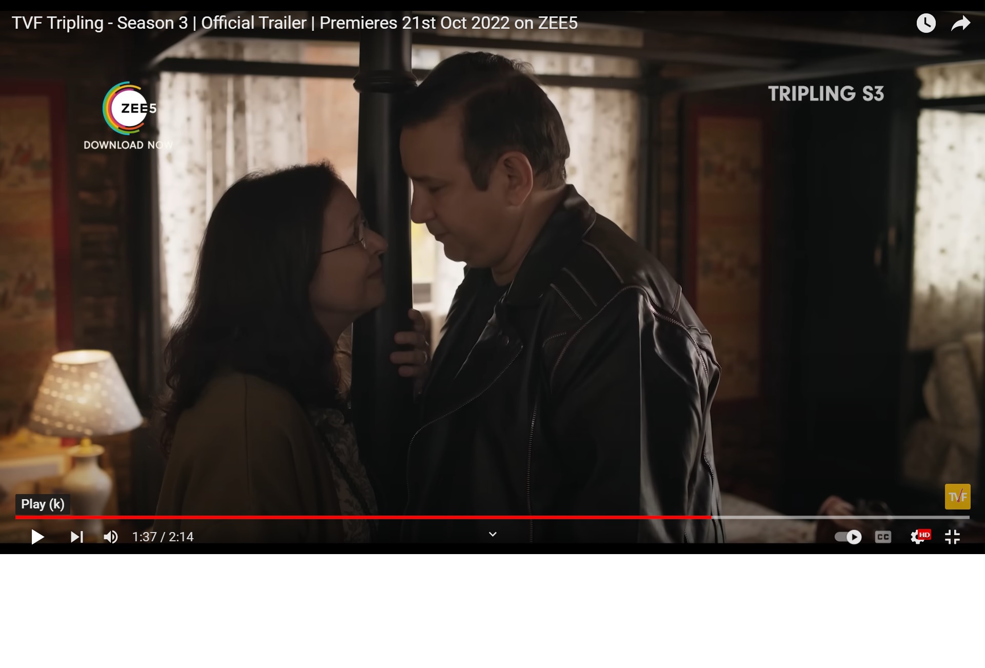 Shernaz Patel and Kumud Mishra in a still from Tripling 3.