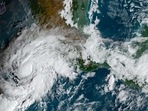 Category 2 Hurricane Roslyn: Satellite image taken of hurricane Roslyn approaching the Pacific coast of Mexico. Category 2 Hurricane Roslyn: Satellite image taken of hurricane Roslyn approaching the Pacific coast of Mexico.