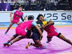 A still from the match between Jaipur Pink Panthers and Telugu Titans(Pro Kabaddi League) A still from the match between Jaipur Pink Panthers and Telugu Titans(Pro Kabaddi League)