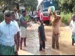 Villagers said repeated requests to get the roads repaired were not acknowledged by authorities.(ANI) Villagers said repeated requests to get the roads repaired were not acknowledged by authorities.(ANI)