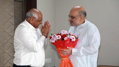 Union home minister Amit Shah on Saturday held a meeting with BJP leaders and workers of south Gujarat zone. (Bhupendra Patel Twitter)