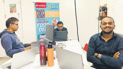 Mealawe co-founders - (from left) Rupesh K, Pratap Haldar and Nikhil Jain. (HT PHOTO)