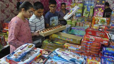 Children buying crackers at a stall in Sector 33, Chandigarh, on Saturday. (Keshav/HT) Children buying crackers at a stall in Sector 33, Chandigarh, on Saturday. (Keshav/HT)