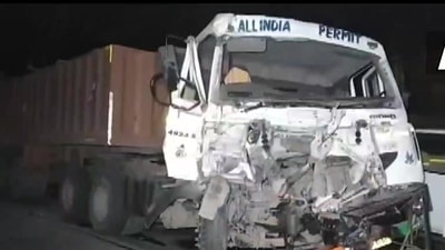 The bus rammed another vehicle, as per officials. (ANI) The bus rammed another vehicle, as per officials. (ANI)