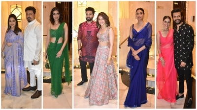 Madhuri Dixit and Dr Shriram Nene, Diana Penty, Jackky Bhagnani, Athiya Shetty, Genelia and Riteish Deshmukh at Manish Malhotra's Diwali bash. (Varinder Chawla) Madhuri Dixit and Dr Shriram Nene, Diana Penty, Jackky Bhagnani, Athiya Shetty, Genelia and Riteish Deshmukh at Manish Malhotra's Diwali bash. (Varinder Chawla)