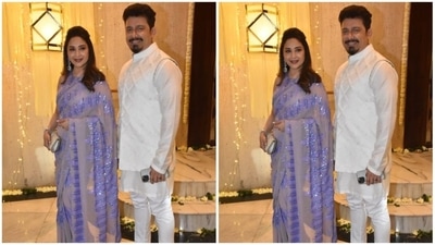 Madhuri Dixit arrived with her husband Dr. Nene. The 'Dhak Dhak' girl draped a lavender saree while Dr. Nene complemented his wife in an all white kurta set. (HT Photo/Naziyah Khan) Madhuri Dixit arrived with her husband Dr. Nene. The 'Dhak Dhak' girl draped a lavender saree while Dr. Nene complemented his wife in an all white kurta set. (HT Photo/Naziyah Khan)