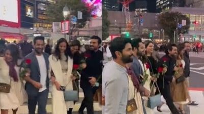 Ram Charan and Jr NTR posted videos from Japan's Shibuya Crossing. Ram Charan and Jr NTR posted videos from Japan's Shibuya Crossing.