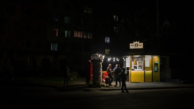 Russia-Ukraine War: People stand outside a bar in Borodyanka, Kyiv region, Ukraine. (AP)