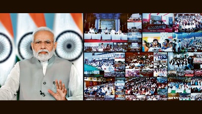 Prime Minister Narendra Modi at the launch of Rozgar Mela on Saturday. (ANI/ PIB) Prime Minister Narendra Modi at the launch of Rozgar Mela on Saturday. (ANI/ PIB)