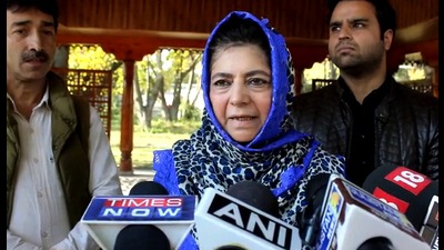 People’s Democratic Party (PDP) president Mehbooba Mufti speaks to the media in Bijbehara, Anantnag, on Saturday. (ANI)