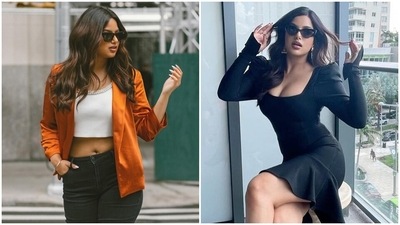 Harnaaz Sandhu poses in two classy outfits for her latest photoshoot. (Instagram) Harnaaz Sandhu poses in two classy outfits for her latest photoshoot. (Instagram)