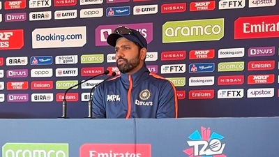 India captain Rohit Sharma addresses the press ahead of India vs Pakistan T20 World Cup match India captain Rohit Sharma addresses the press ahead of India vs Pakistan T20 World Cup match