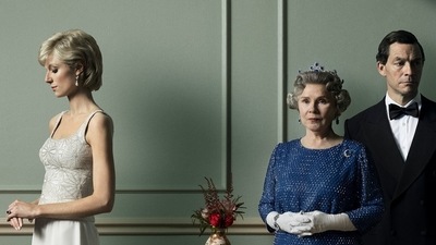 Elizabeth Debicki, Imelda Staunton and Dominic West in The Crown. Elizabeth Debicki, Imelda Staunton and Dominic West in The Crown.