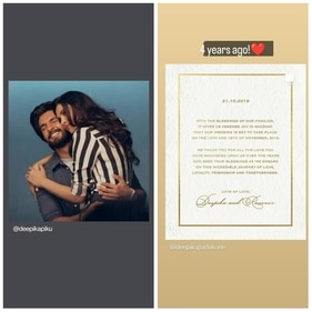 Deepika Padukone shared the wedding invite and a picture of the couple posted on a fan group. Deepika Padukone shared the wedding invite and a picture of the couple posted on a fan group.