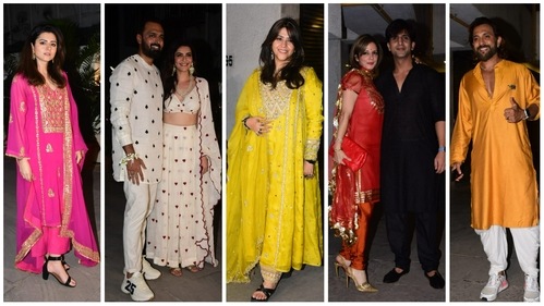 Ridhi Dogra, Varun Bangera and Karishma Tanna, Ekta Kapoor, Sussanne Khan and Arslan Goni and Terence Lewis at the Diwali bash. (Varinder Chawla) Ridhi Dogra, Varun Bangera and Karishma Tanna, Ekta Kapoor, Sussanne Khan and Arslan Goni and Terence Lewis at the Diwali bash. (Varinder Chawla)