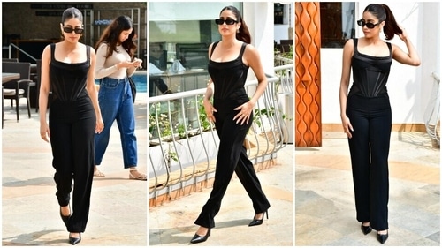 Janhvi Kapoor in a black corset and pants set. (HT Photo/Varinder Chawla) Janhvi Kapoor in a black corset and pants set. (HT Photo/Varinder Chawla)