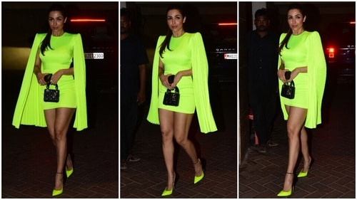 Malaika Arora stuns in a neon green look for a Diwali party. (HT Photo/Varinder Chawla) Malaika Arora stuns in a neon green look for a Diwali party. (HT Photo/Varinder Chawla)