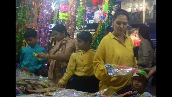 Decked up shops in a market in Prayagraj (HT Photo)