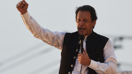 Former Pakistan's prime minister Imran Khan gestures as he speaks. (AFP)