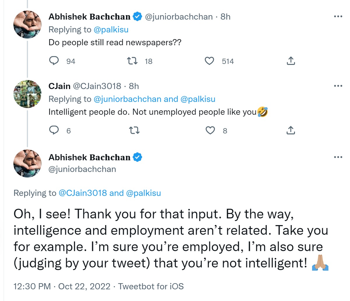 Abhishek Bachchan on Twitter.