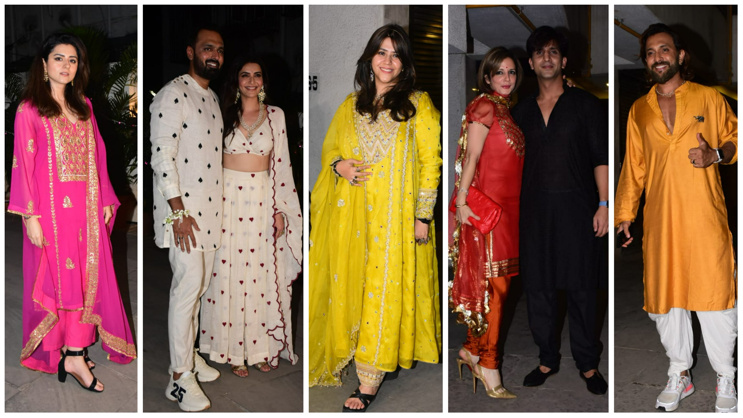 Ridhi Dogra, Varun Bangera and Karishma Tanna, Ekta Kapoor, Sussanne Khan and Arslan Goni and Terence Lewis at the Diwali bash. (Varinder Chawla)