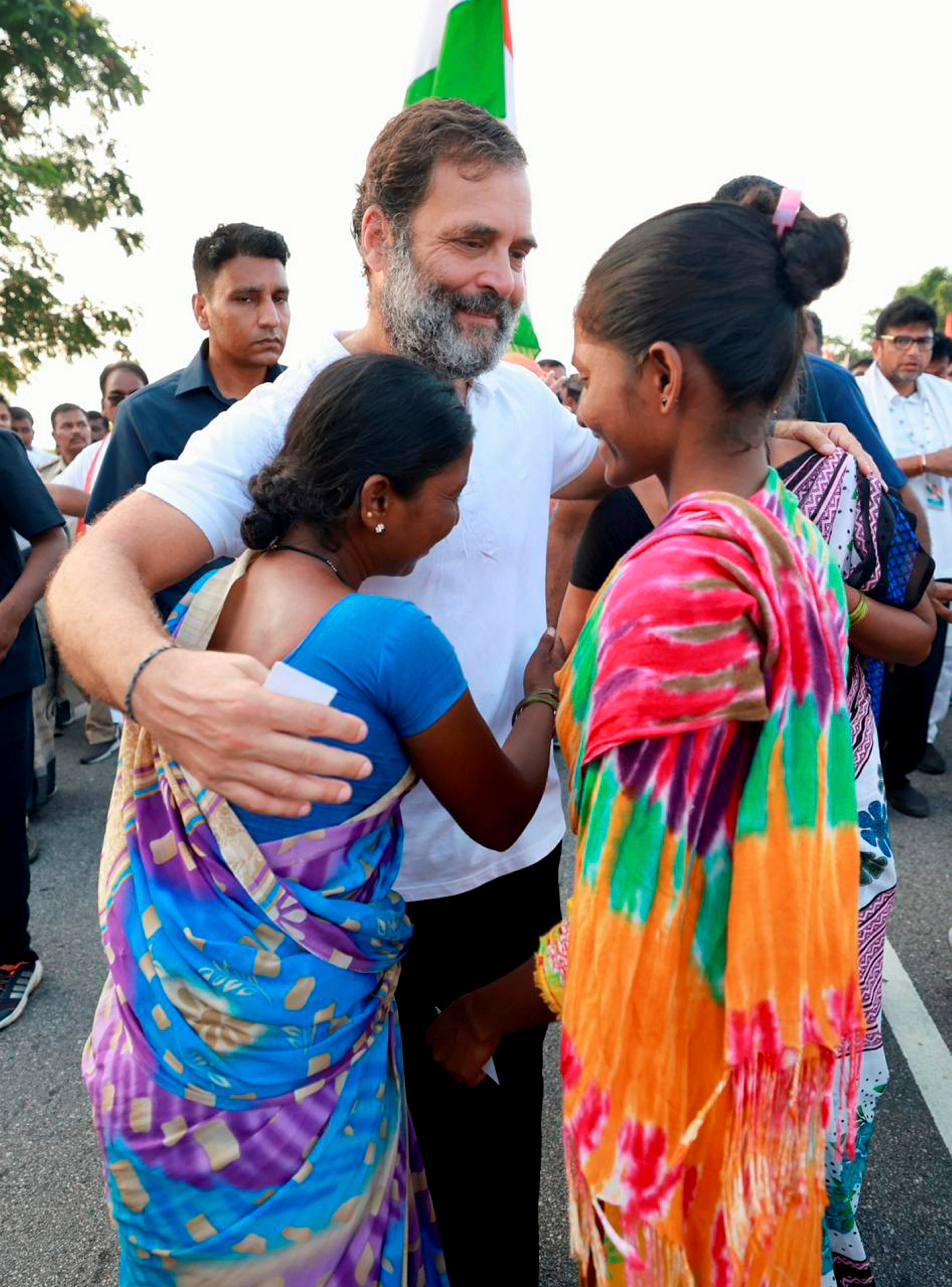 Raichur: Congress leader Rahul Gandhi with supporters during the party's Bharat Jodo Yatra, in Raichur district, Saturday, Oct. 22, 2022. (PTI Photo) (PTI)