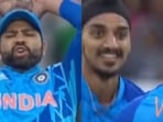 India vs Pakistan, T20 World Cup: Rohit Sharma, Arshdeep Singh react to Virat Kohli's run out miss. India vs Pakistan, T20 World Cup: Rohit Sharma, Arshdeep Singh react to Virat Kohli's run out miss.