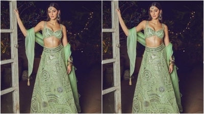 Ananya looked picture perfect as she decked up in a pastel green lehenga and matched the festive mood. (Instagram/@ananyapanday) Ananya looked picture perfect as she decked up in a pastel green lehenga and matched the festive mood. (Instagram/@ananyapanday)