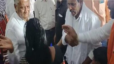 In a nine-second that went viral on social media, Karnataka minister V Somanna is seen slapping the woman after she approached him with a plea to redress her grievance. In a nine-second that went viral on social media, Karnataka minister V Somanna is seen slapping the woman after she approached him with a plea to redress her grievance.