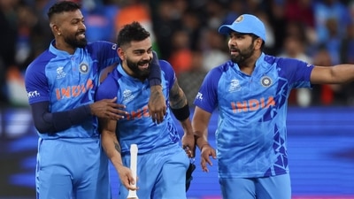 India's Virat Kohli, center, is escorted from the ground with teammates after winning the T20 World Cup cricket match against Pakistan (AP) India's Virat Kohli, center, is escorted from the ground with teammates after winning the T20 World Cup cricket match against Pakistan (AP)