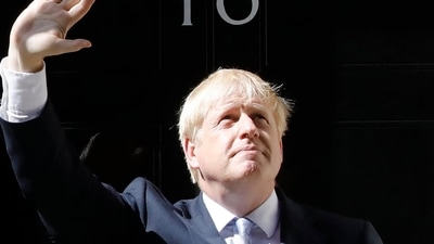 Britain's new Prime Minister Boris Johnson gestures after giving a speech outside 10 Downing Street in London. (AFP) Britain's new Prime Minister Boris Johnson gestures after giving a speech outside 10 Downing Street in London. (AFP)