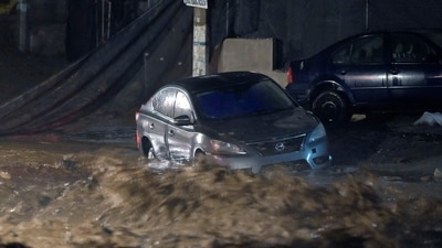 Hurricane Roslyn: Picture of a flooded street during the arrival of Hurricane Roslyn. (AFP)