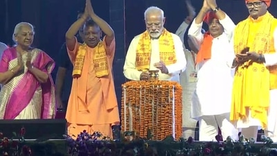 Prime Minister Narendra Modi launches the Deepotsav celebrations in Ayodhya on the eve of the festival of Diwali. (ANI)
