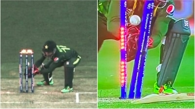 Mohammad Rizwan dislodges bails to run out Axar Patel (Twitter) Mohammad Rizwan dislodges bails to run out Axar Patel (Twitter)