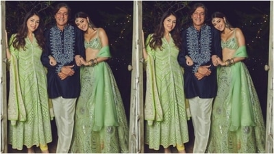 Ananya’s snippets with Bhavana and Chunky Panday look perfect family frames. Bhavana twinned with Ananya in a green salwar suit, while Chunky complemented Bhavana and Ananya in a contrasting prussian blue kurta and white pajamas. (Instagram/@ananyapanday) Ananya’s snippets with Bhavana and Chunky Panday look perfect family frames. Bhavana twinned with Ananya in a green salwar suit, while Chunky complemented Bhavana and Ananya in a contrasting prussian blue kurta and white pajamas. (Instagram/@ananyapanday)