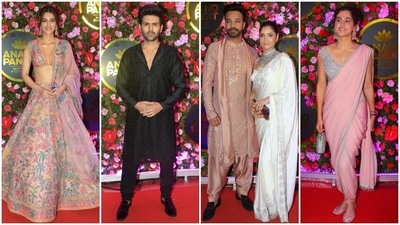 Kriti Sanon, Kartik Aaryan, Ankita Lokhande with Vicky Jain, and Taapsee Pannu attend Anand Pandit's Diwali party. (HT Photo/Varinder Chawla) Kriti Sanon, Kartik Aaryan, Ankita Lokhande with Vicky Jain, and Taapsee Pannu attend Anand Pandit's Diwali party. (HT Photo/Varinder Chawla)