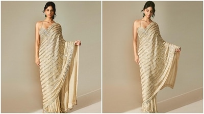 Suhana Khan stuns in a gold saree she wore for Manish Malhotra's Diwali bash. (Instagram) Suhana Khan stuns in a gold saree she wore for Manish Malhotra's Diwali bash. (Instagram)
