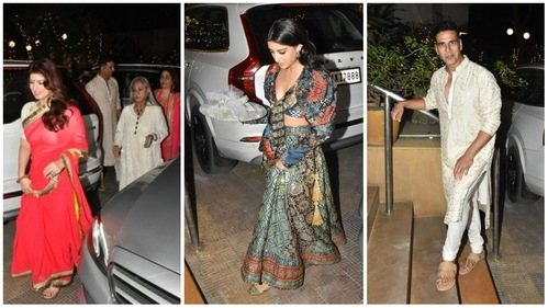 Twinkle Khanna, Jaya Bachchan, Navya Naveli Nanda and Akshay Kumar at Abu Jani's Diwali bash. (Varinder Chawla) Twinkle Khanna, Jaya Bachchan, Navya Naveli Nanda and Akshay Kumar at Abu Jani's Diwali bash. (Varinder Chawla)