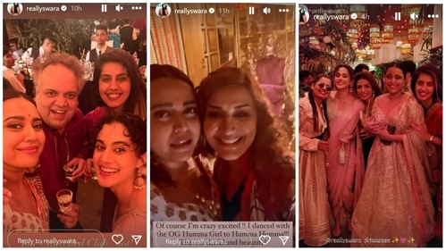 Swara Bhasker with Taapsee Pannu, Shagun Pannu and Sonali Bendre. Swara Bhasker with Taapsee Pannu, Shagun Pannu and Sonali Bendre.