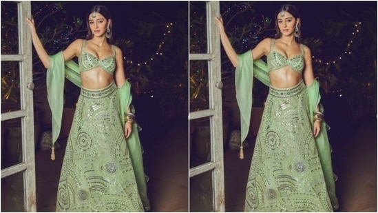 Ananya looked picture perfect as she decked up in a pastel green lehenga and matched the festive mood. (Instagram/@ananyapanday)