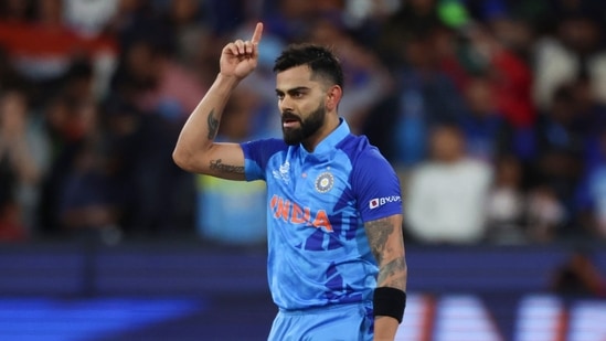 India's Virat Kohli reacts after winning the T20 World Cup cricket match against Pakistan in Melbourne.(AP)