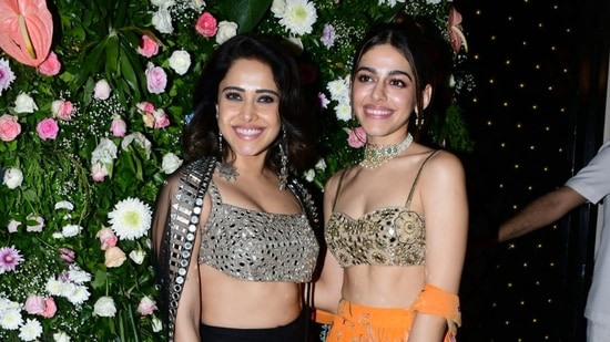 Nushrratt Bharuccha and Alaya F posed together at Ekta Kapoor's Diwali bash. Alaya made her Bollywood debut with Jawaani Jaaneman. Nushrratt is currently gearing up for her Diwali release, Ram Setu, with Akshay Kumar. (Varinder Chawla)