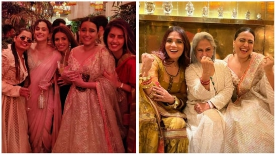 Swara Bhasker with Taapsee Pannu, Shagun Pannu, Richa Chadha and Jaya Bachchan at Abu Jani's Diwali party. 
