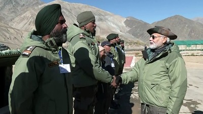 Prime Minister Narendra Modi on Monday celebrated Diwali with the soldiers in Kargil and said that the Festival of Lights mean the "festival of end of terror" and that Kargil had made it possible.` (ANI) Prime Minister Narendra Modi on Monday celebrated Diwali with the soldiers in Kargil and said that the Festival of Lights mean the "festival of end of terror" and that Kargil had made it possible.` (ANI)