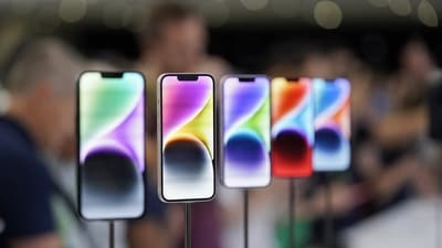 iPhone 14 models on display at an Apple event in Apple's headquarters, Sept. 7, 2022. (AP) iPhone 14 models on display at an Apple event in Apple's headquarters, Sept. 7, 2022. (AP)