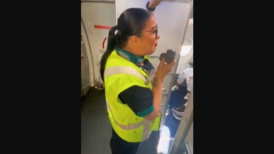 The image, taken from the Instagram video, shows the flight attendant who met her favourite teacher after 30 years. (Instagram/@vancouver_kthrasher)