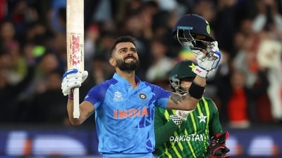 Virat Kohli's reaction after India won the T20 World Cup match against Pakistan in Melbourne (AP) Virat Kohli's reaction after India won the T20 World Cup match against Pakistan in Melbourne (AP)